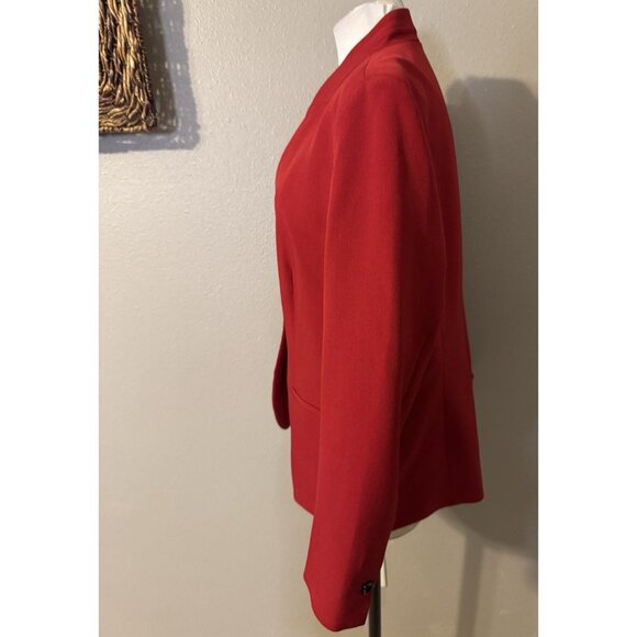 Kasper Suit Jacket Blazer 14 Red Classic 1 Button Stretch Office Career - Picture 7 of 12